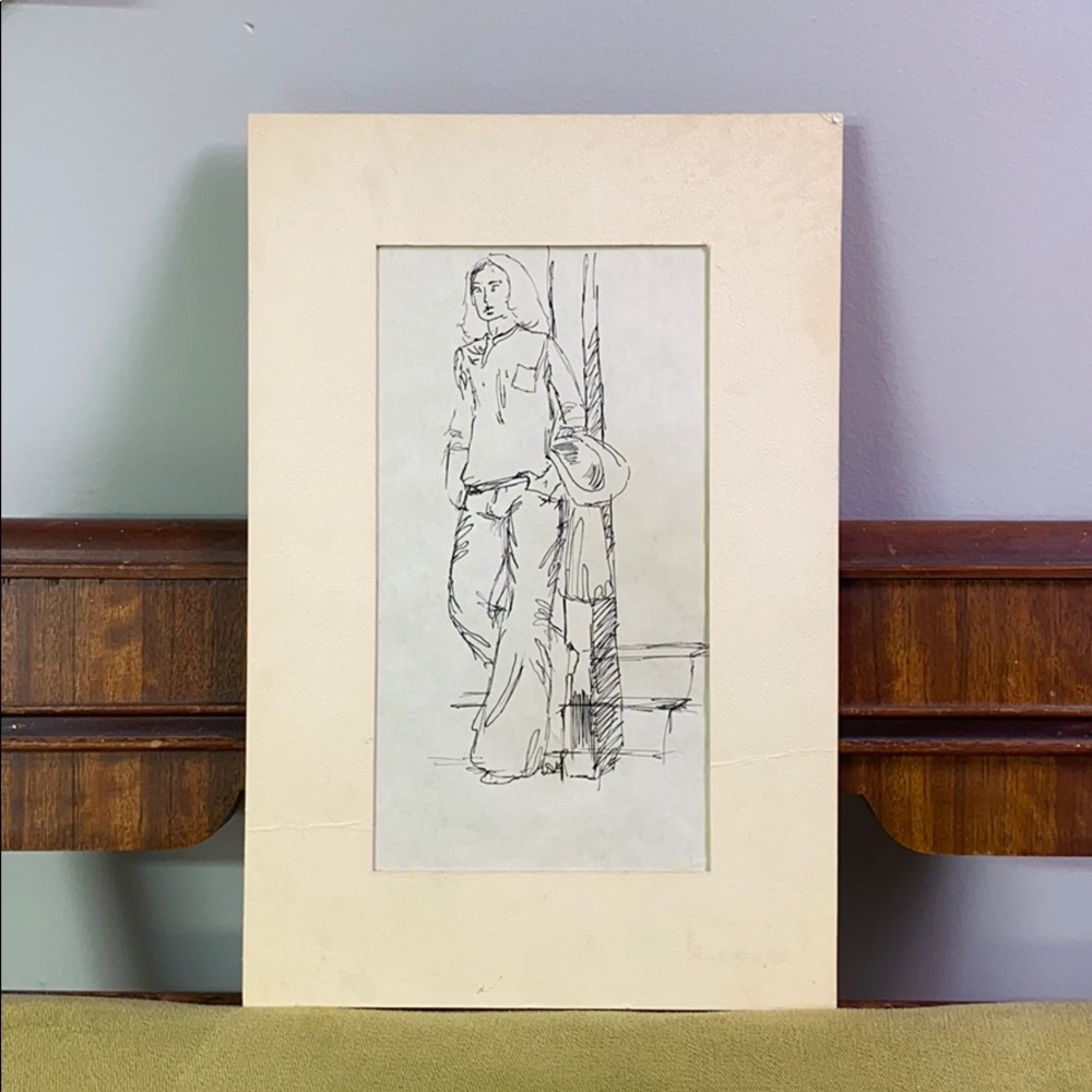Vintage original figure drawing by Debbie Greiner